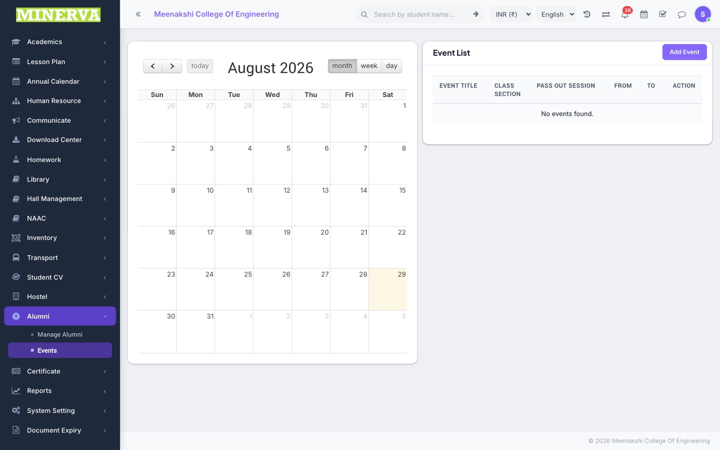 Events screen
