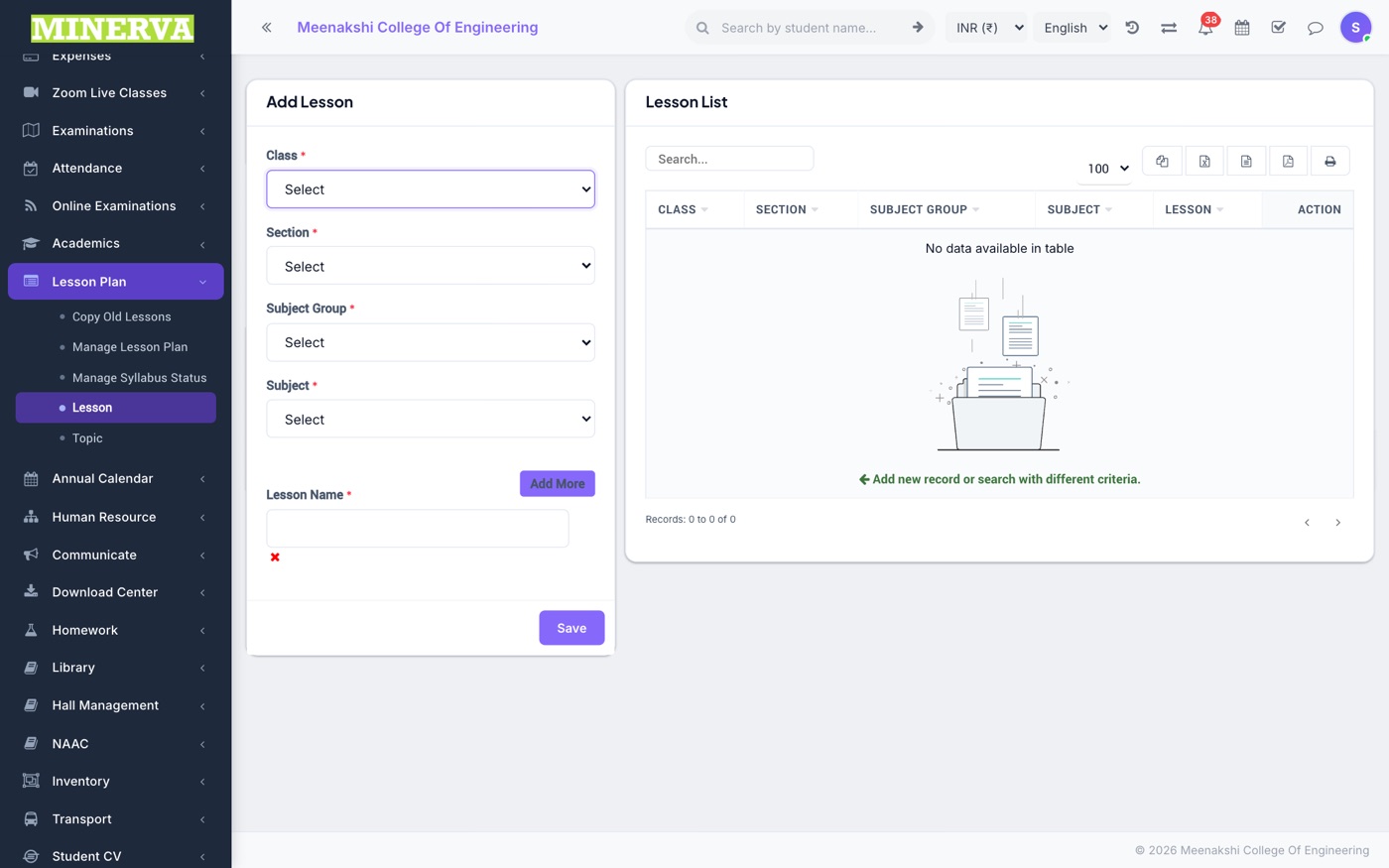 Lesson & Topic screen