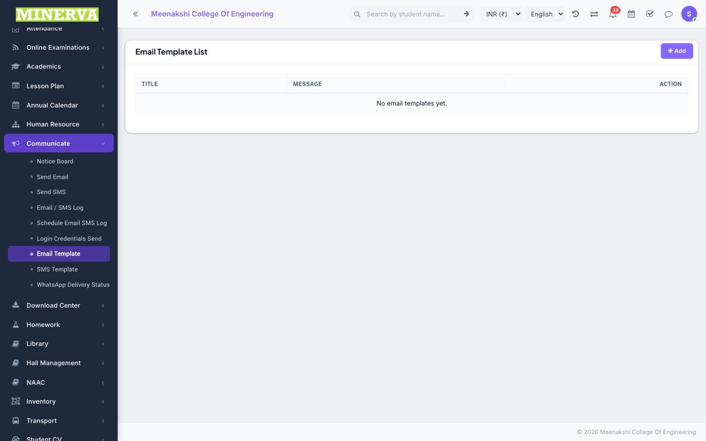 Email / SMS Templates screen