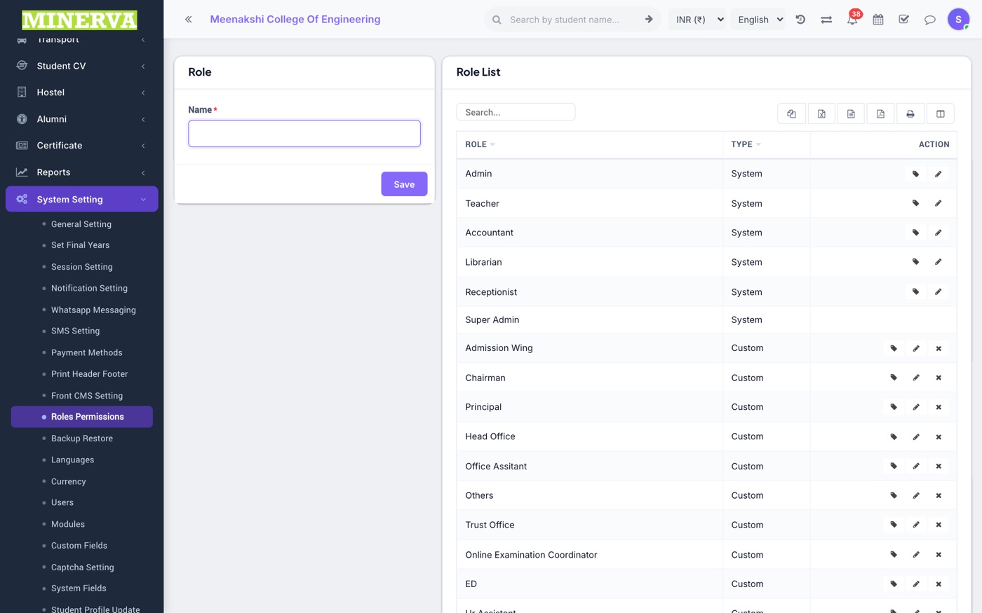 Roles & Permissions screen