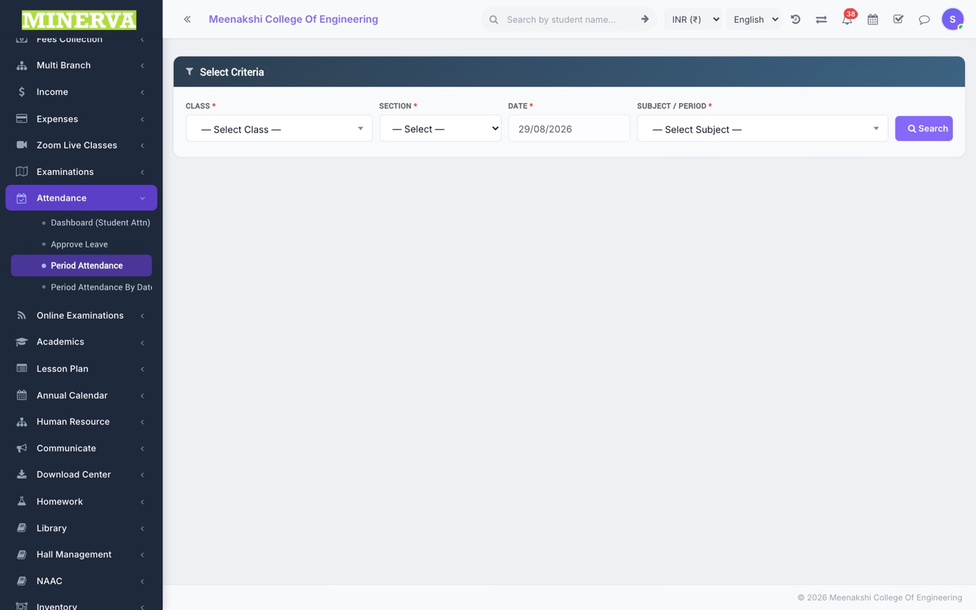 Period Attendance screen