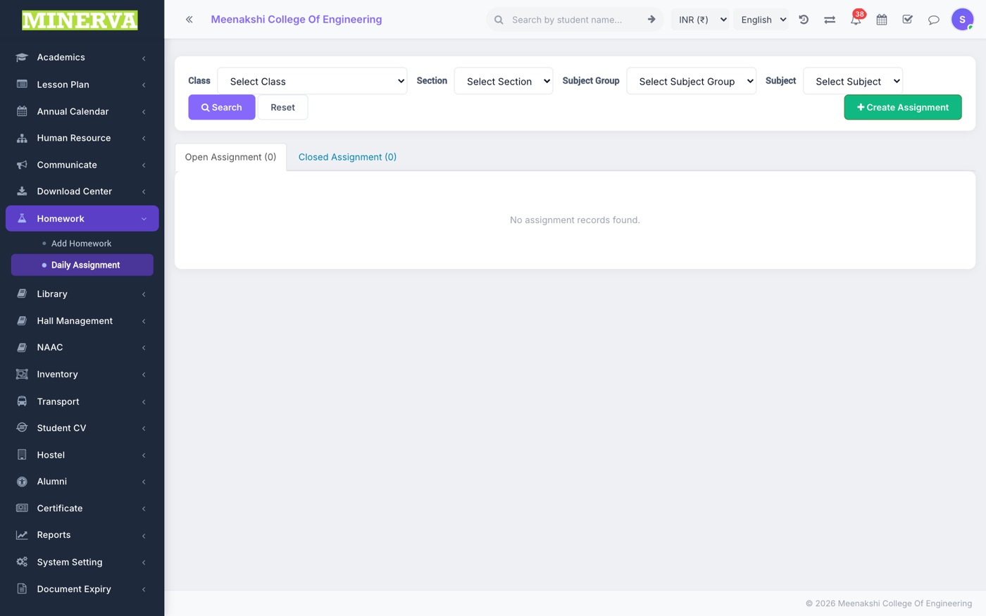 Daily Assignment screen