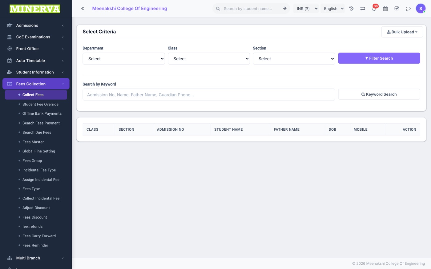 Collect Fees screen