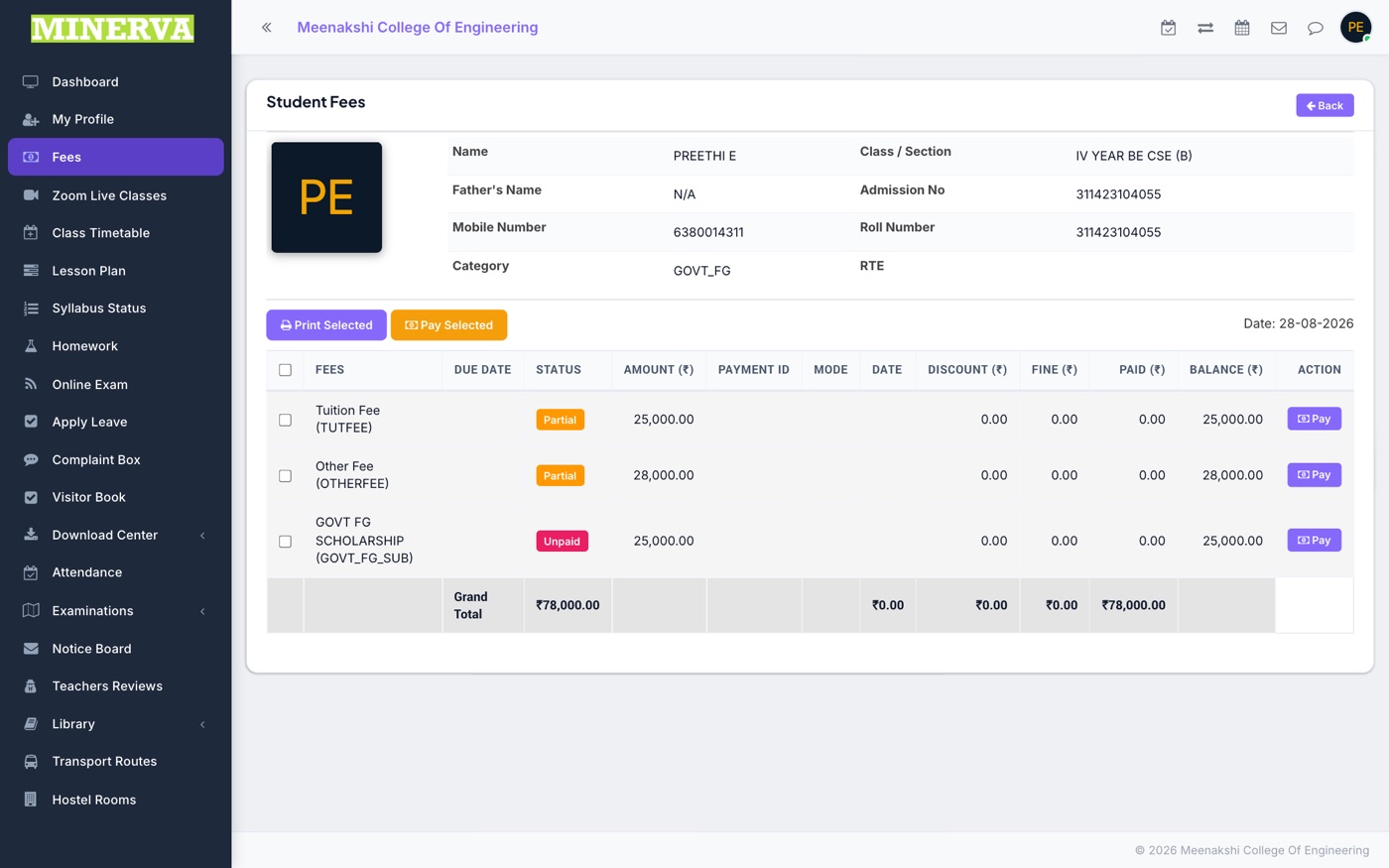Fees page
